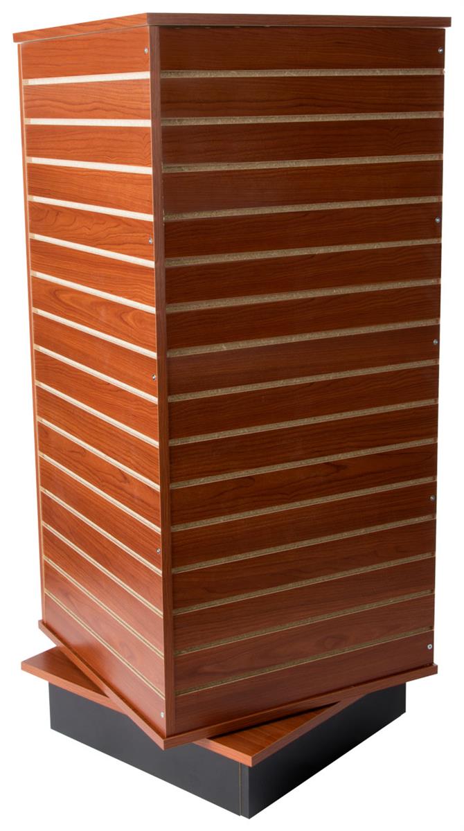 Four Side Wood Slat Wall System Rolling Slatwall Display Tower
